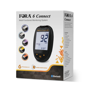 FORA 6 Connect Bluetooth | Blutzuckermessgerät mit 3-in-1 Teststreifen (Blutzucker, Hämoglobin & Hämatokrit) – 25 Stück
