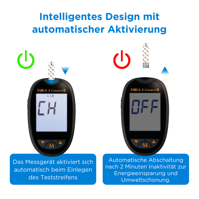 FORA 6 Connect Bluetooth | Blutzuckermessgerät mit 3-in-1 Teststreifen (Blutzucker, Hämoglobin & Hämatokrit) – 25 Stück