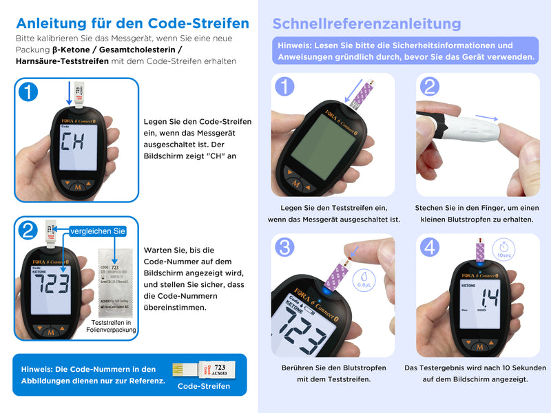 FORA 6 Connect Bluetooth | Ketonmessgerät Starter-Set mit 10 Keton-Teststreifen