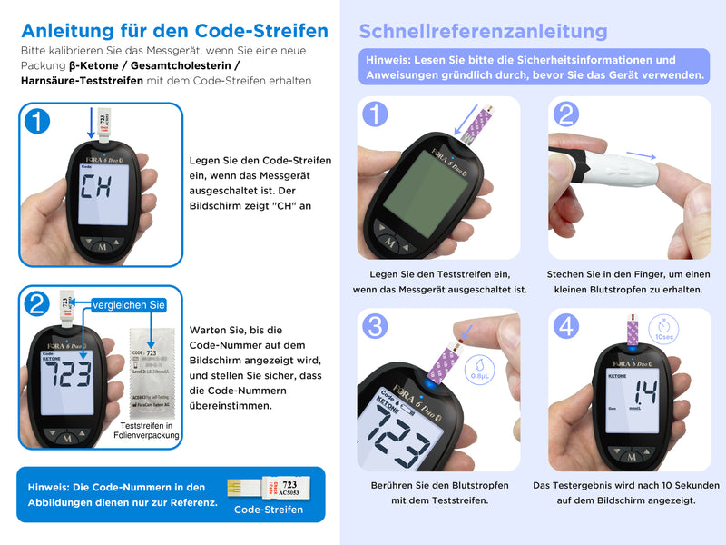FORA 6 Duo Bluetooth | Ketonmessgerät mit 10 Keton-Teststreifen