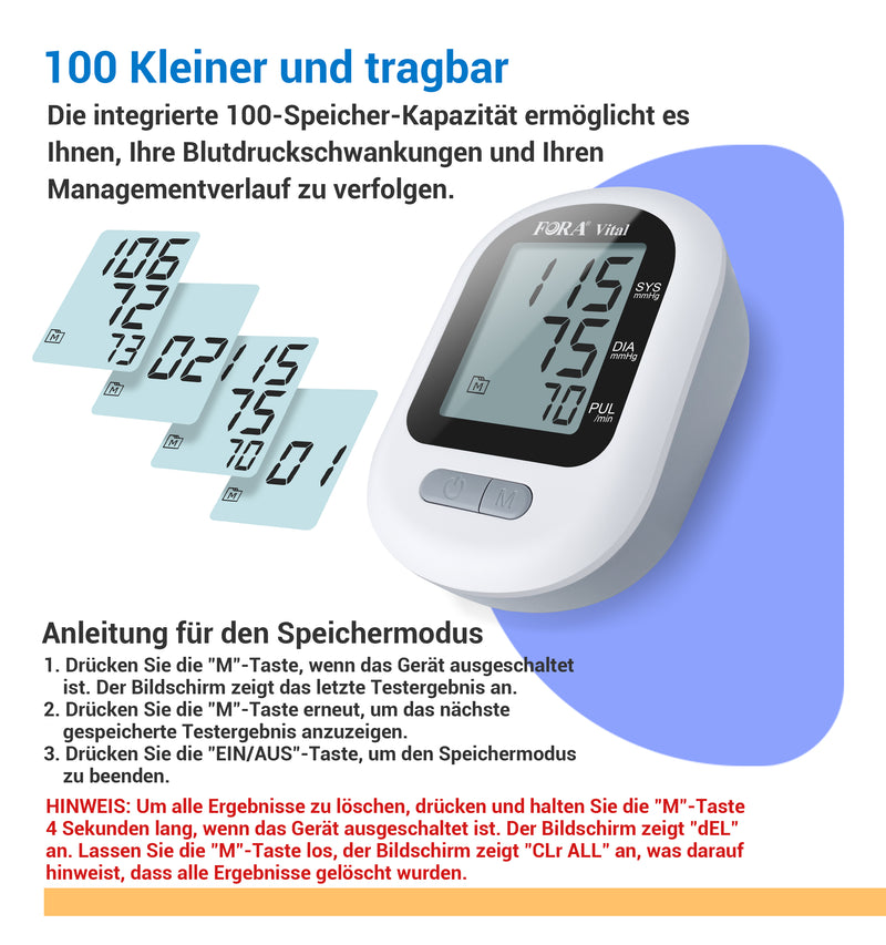 FORA® P31 Oberarm-Blutdruckmessgerät, unregelmäßige Rapid Beat Technologie, 24~43 cm Manschette