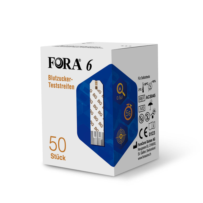 FORA 6 Duo Bluetooth | Blutzuckermessgerät mit 50 Blutzucker-Teststreifen