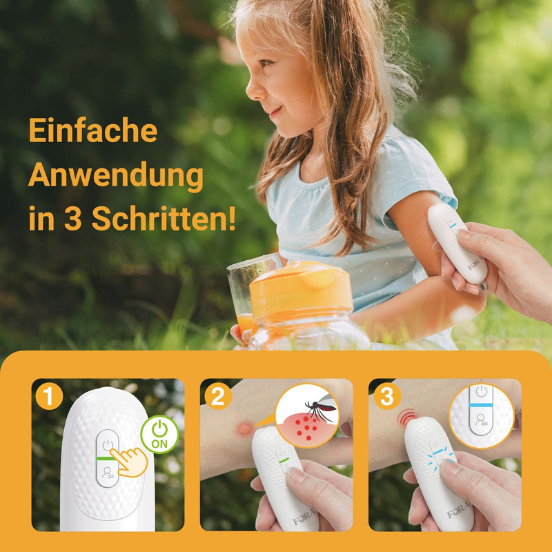 FORA Insektenstichheiler – Elektrischer Stichheiler mit Kindermodus gegen Juckreiz & Schwellung nach Mückenstichen | Für Kinder ab 3 geeignet