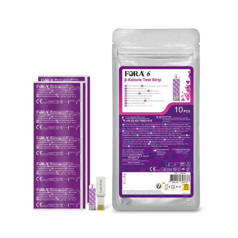 FORA 6 Connect Bluetooth | Ketonmessgerät Starter-Set mit 10 Keton-Teststreifen