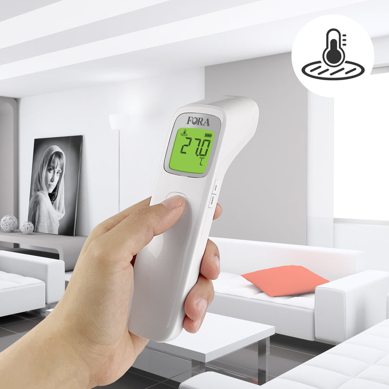 FORA IR42 medizinisches Fieberthermometer für die Stirn, berührungslos, klinisch getestet, LCD-Bildschirm, unkomplizierte Messung auch für Babys und Kinder, weiß
