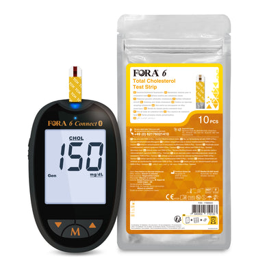 FORA 6 Connect Bluetooth | Cholesterinmessgerät mit 10 Gesamtcholesterin-Teststreifen