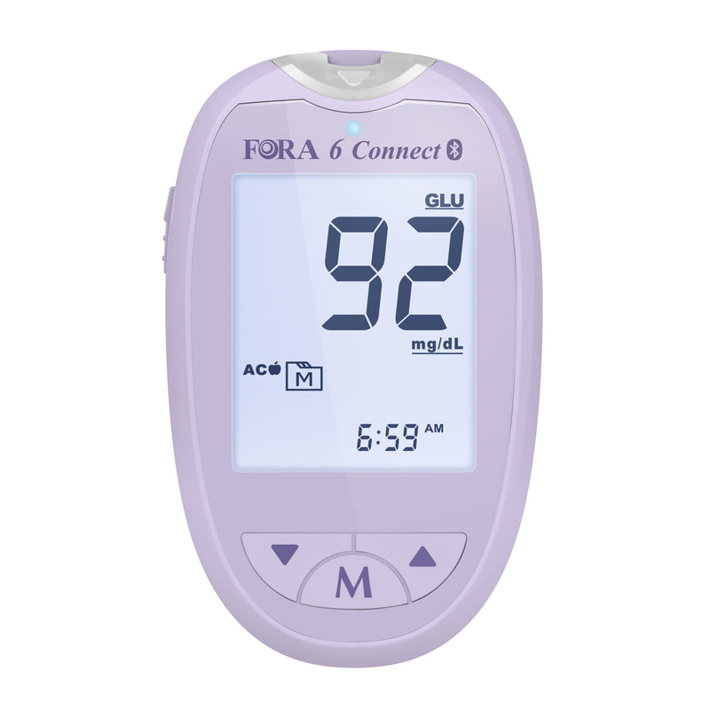 FORA 6 Connect | Ohne Teststreifen | All-in-One Gesundheits Messgerät für die Familie | Blutzucker, Keton, Cholesterin, Harnsäure, Hämoglobin, Hämatokrit Test | Bluetooth E-Tagebuch | Familienpflege | Lavendel Lila