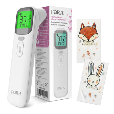 FORA Fieberthermometer Baby & Digital - Multi-Funktionsthermometer mit Farbcode-Fieberanzeige, Lautlosmodus, Speicherfunktion, 4-Farben-Hintergrund - Hygienisch & Kompakt für die fleißigen Mamas