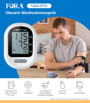 FORA® P31 Oberarm-Blutdruckmessgerät, unregelmäßige Rapid Beat Technologie, 24~43 cm Manschette