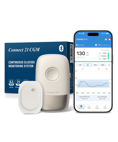 Connect 21 CGM Sensor – Blutzuckermessgerät ohne Stechen | 21 Tage | 8,2% MARD | IP58 wasserbeständig | Bluetooth App | CE 2797 | 1 Sensor mit Applikator