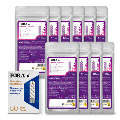 FORA 6 β-Keton-Teststreifen 100 Stück mit  Blutzuker Teststreifen 50 Stück