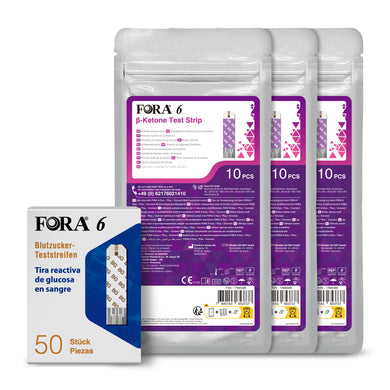 FORA 6 β-Keton-Teststreifen 30 Stück mit  Blutzuker Teststreifen 50 Stück