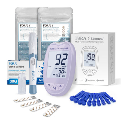 FORA 6 Connect | Schwangerschaftsdiabetes set | Blutzuckermessgerät |Typ1 Typ2 | Bluetooth E-Tagebuch | Blutzucker, Hämoglobin, Hämatokrit