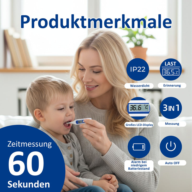 GEON MT-B162 Fieberthermometer digital, ca. 60 Sek., starre Spitze, Blau