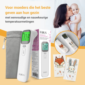 FORA Infrarood Thermometer - Voorhoofd- en Oorthermometer voor Baby’s en Volwassenen, Met Kleuraanwijzing, Geheugenfunctie en Stiltemodus – Compact, Hygiënisch en Gebruiksvriendelijk