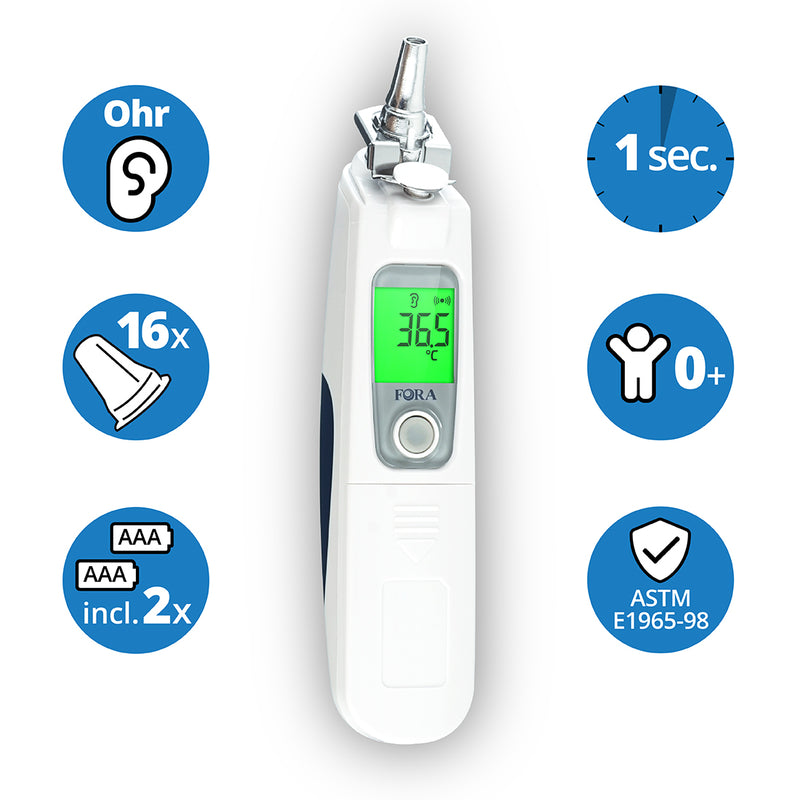 VORRATSPACK: FORA IR20b – medizinisches Ohrthermometer + 160 Hygiene Caps